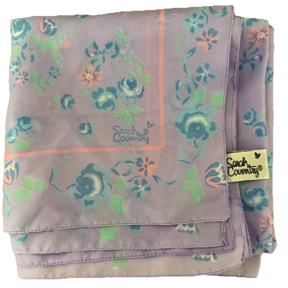 Sarah Coventry Italian Made Square Scarf 80s 30" X 30" Purple Blue Flowers